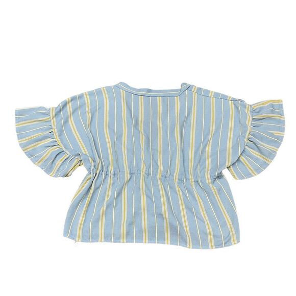 Striped Blouse Tie Front Closure Flutter Sleeves - Picture 2 of 3